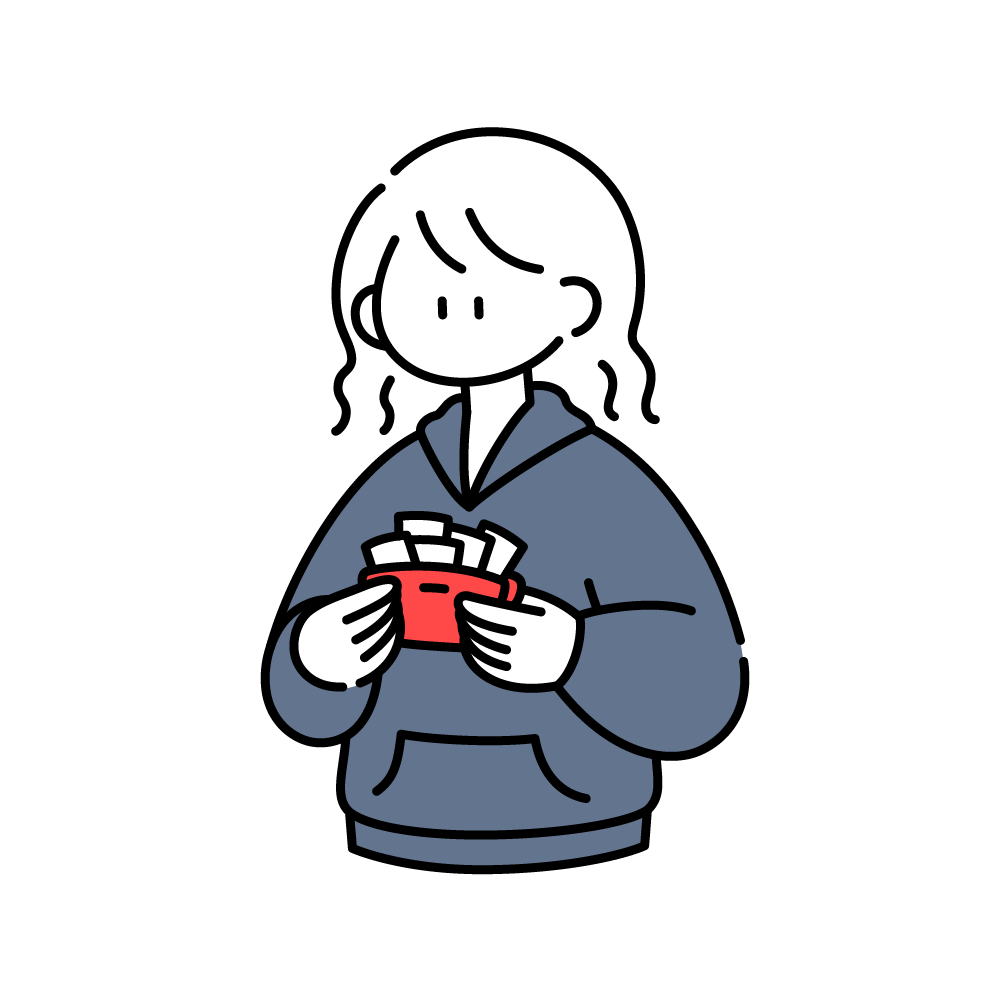 レシートしかない財布を見ている女性のイラスト