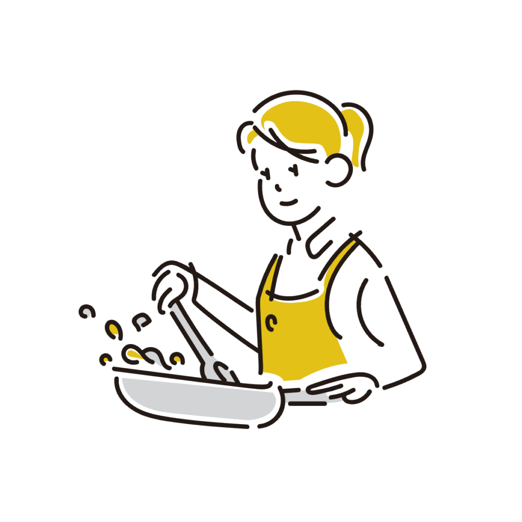 料理をしている女性のイラスト