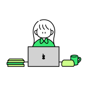 PCで調べ物をしている女性のイラスト