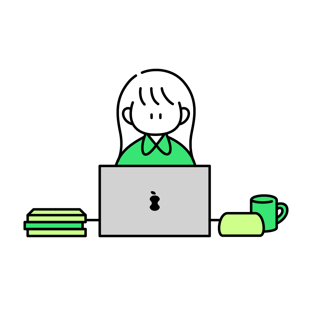 PC作業をしている女性のイラスト