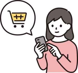 スマホで買い物する野菜を確認しているイラスト