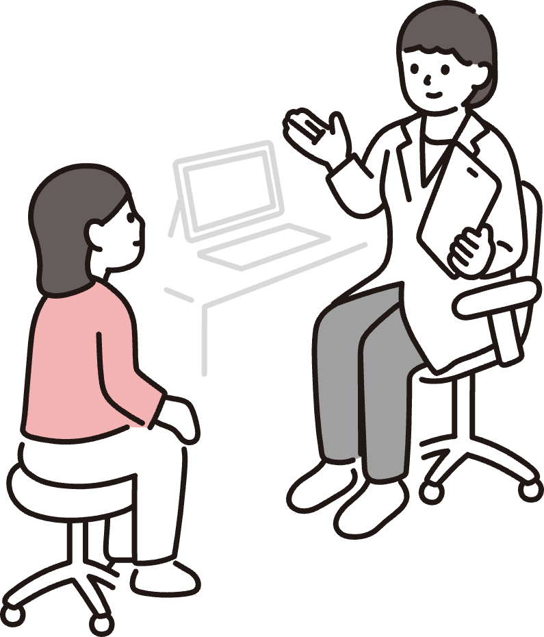 病院で診察中の女性のイラスト