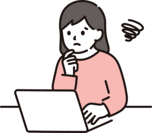 パソコンを見て、悩んでいる女性のイラスト