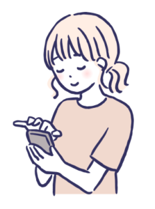 スマホを見て、喜んでいる女性のイラスト
