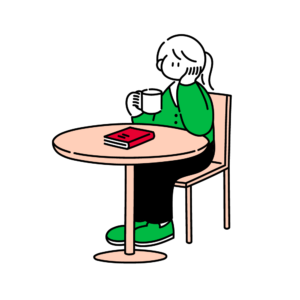 カフェにいる女性のイラスト