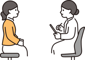 先生と話している女性のイラスト