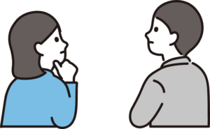 考えている男女のイラスト