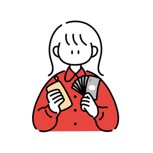 現金を確認している女性のイラスト