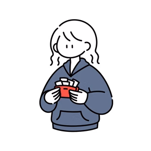 レシートや小銭を溜めすぎて財布が閉まらなくなった女の子のイラスト